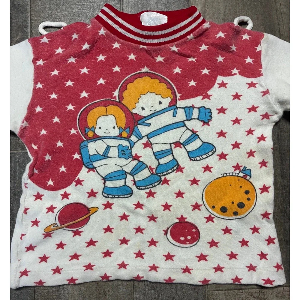 Vtg 1980s Twin Togs Kid Astronauts Space Graphic Raglan Shirt 18M / 2T